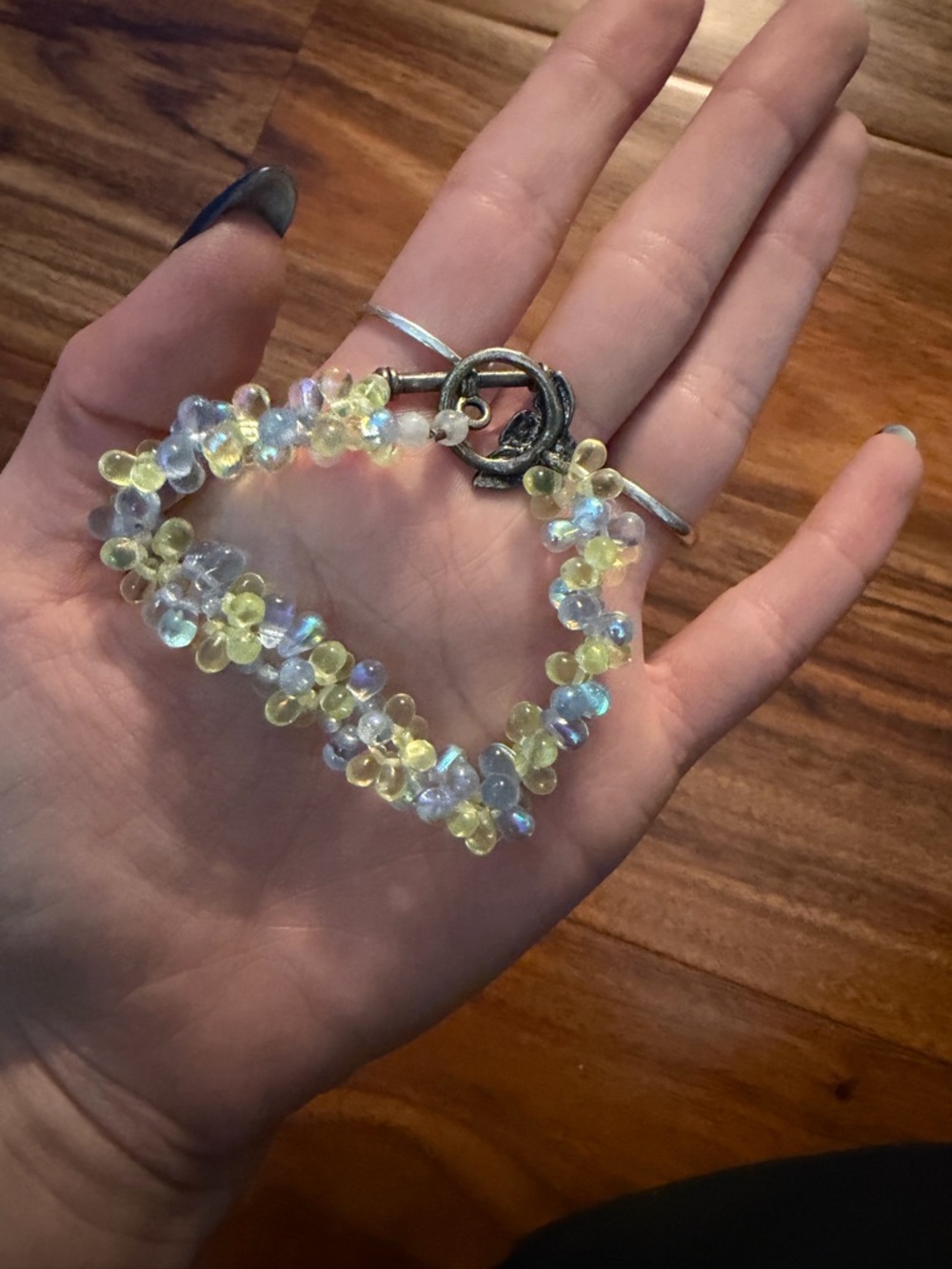 Handmade Yellow & Iridescent Glass Bead Bracelet - Unbranded